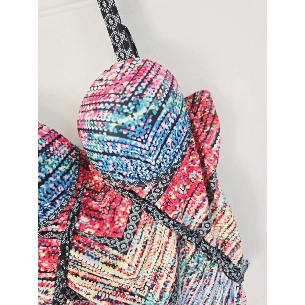 Meet Curve Multicolored Plunge Underwire Molded Cups One Piece Swimsuit 4X 4XL - Picture 6 of 12